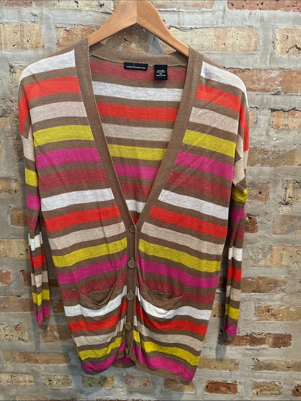 Moda International Brown Multicolor Striped V-Neck Tunic Cardigan